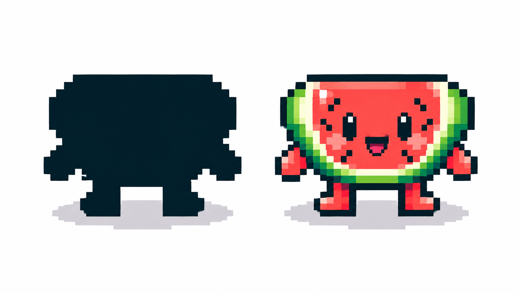 Knight silhouette in solid black next to the fully shaded knight sprite