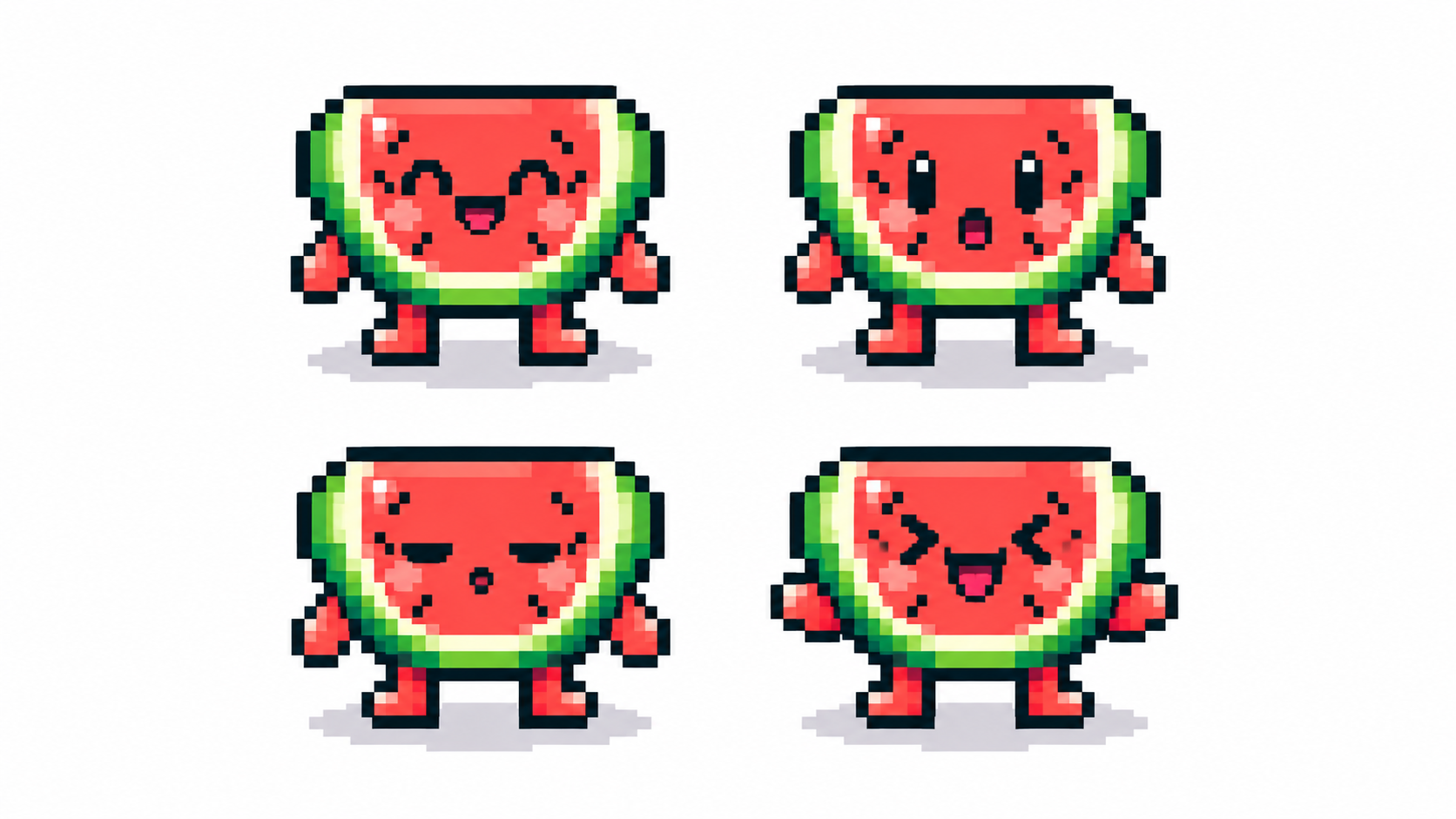 Four pixel art faces with different eyes and hairstyles
