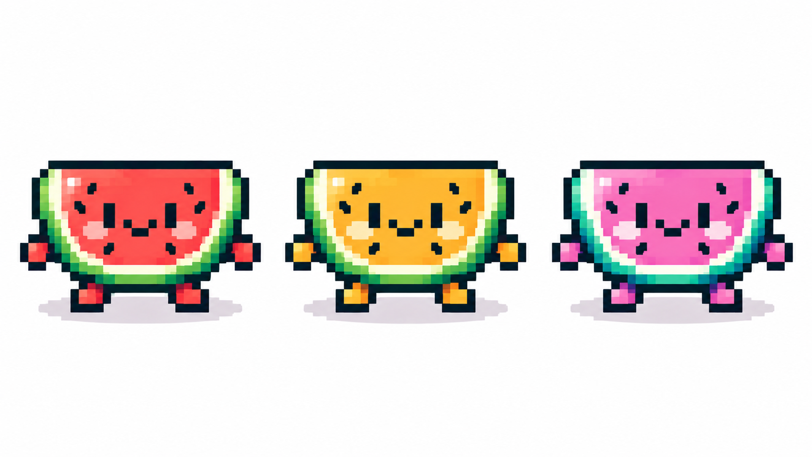 Same slime sprite recolored with three different limited palettes