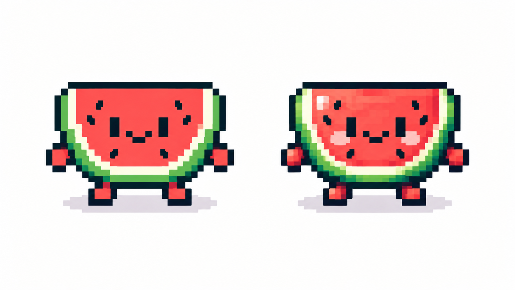 Flat unshaded slime next to the same slime with directional shading