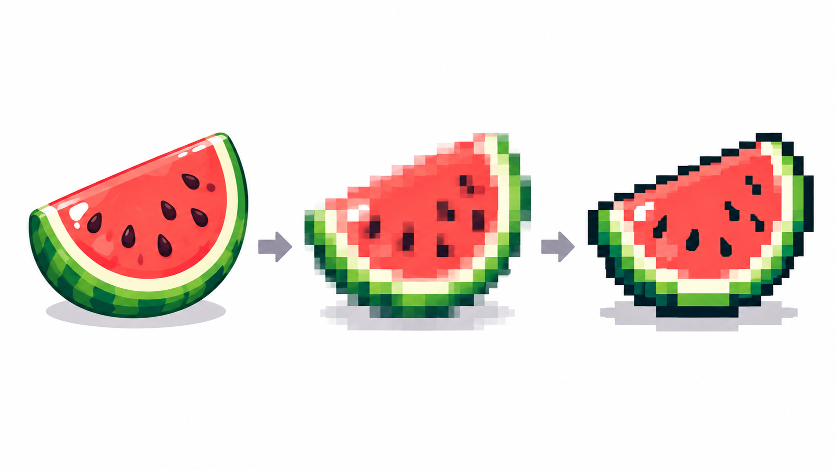 Smooth orb reduced to pixel art in three steps with fewer colors