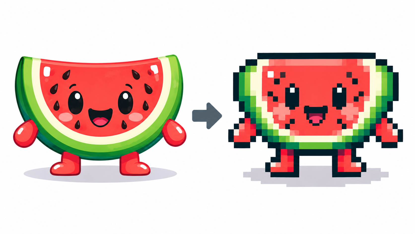 Smooth portrait next to its pixel art version with hand-cleaned eyes