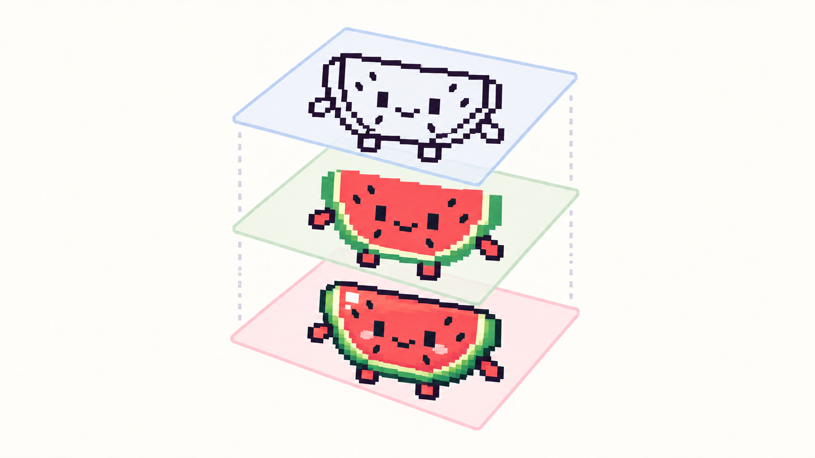 Three stacked translucent layers with a slime drawn on top
