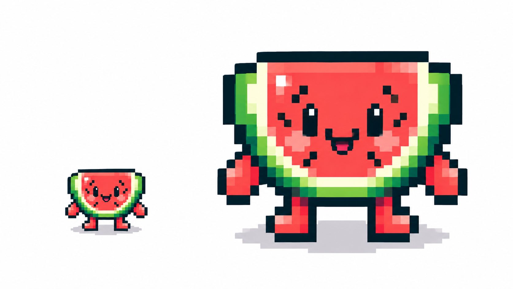 Pixel sprite shown tiny at 1x and large and crisp at 4x scale