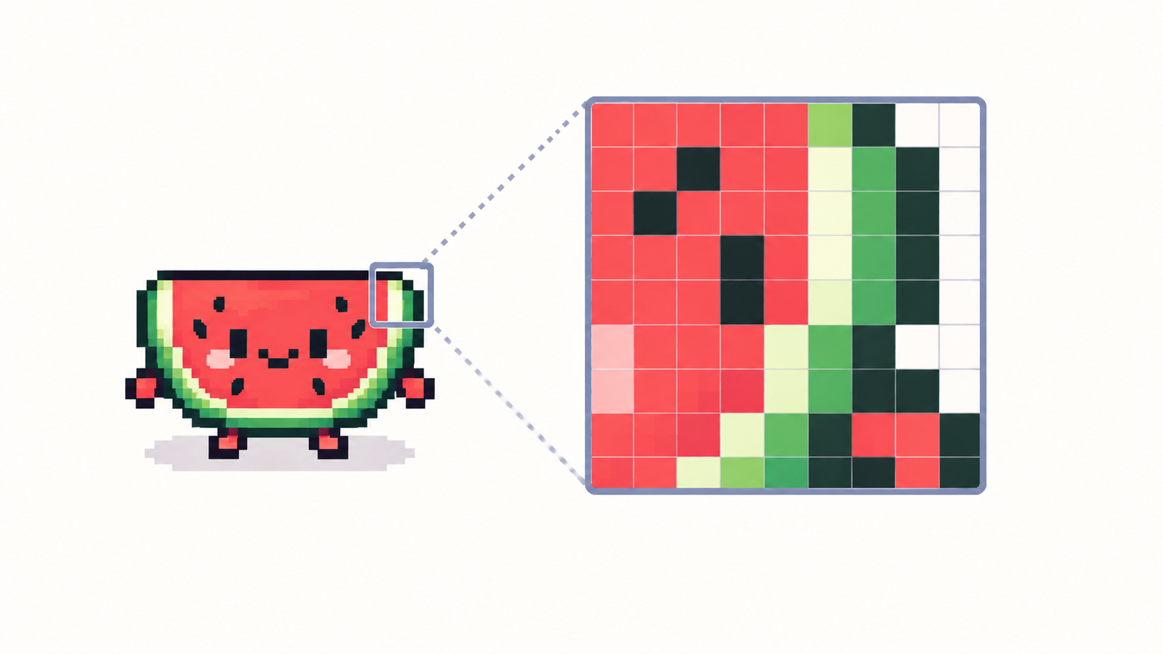 Extreme close-up of pixel art showing the individual pixel grid
