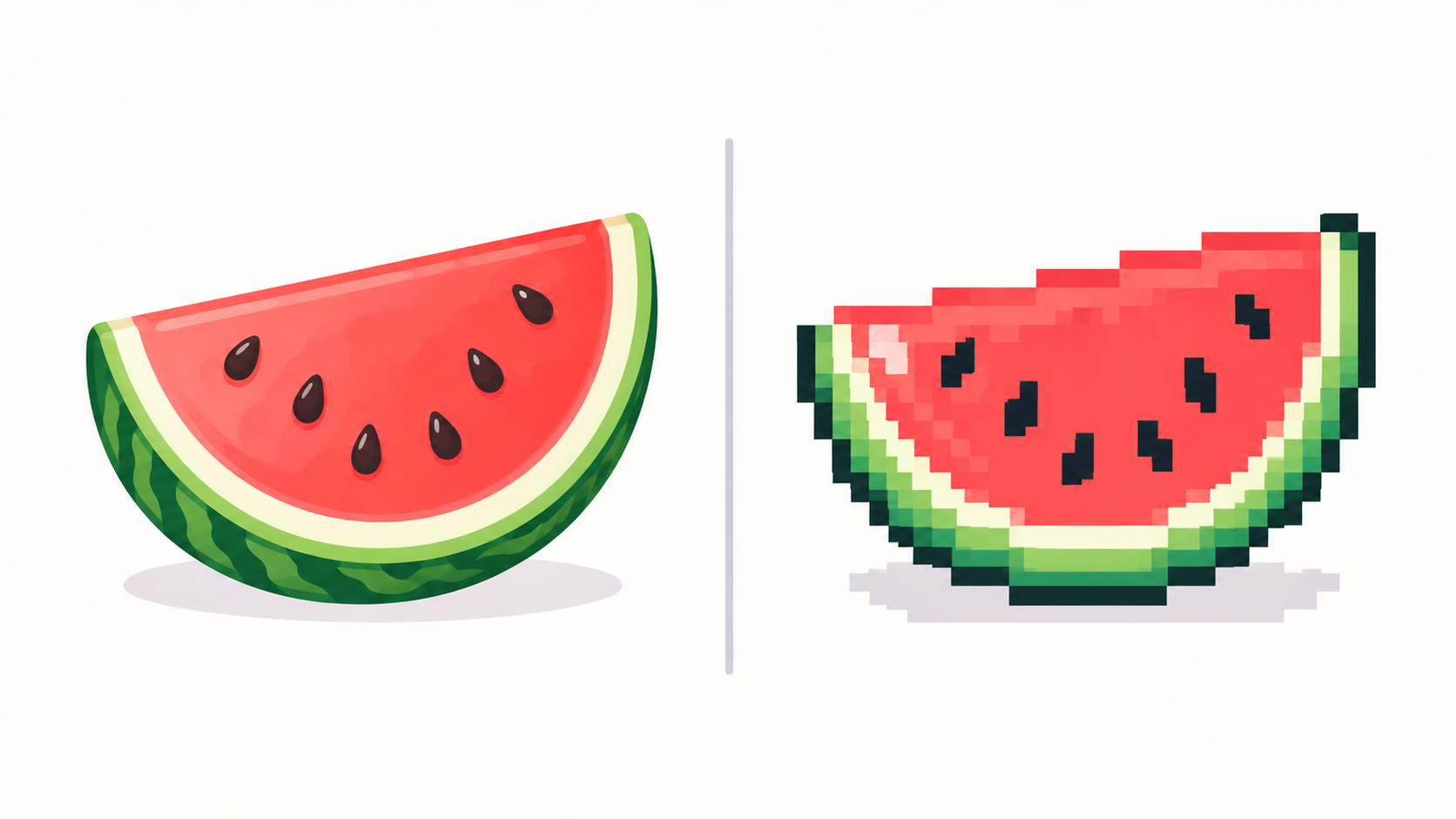 Smooth gradient orb next to its deliberate pixel art version