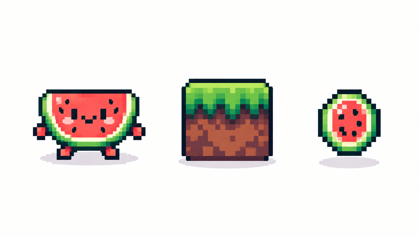 Game asset roster strip with character, tile and coin sprites
